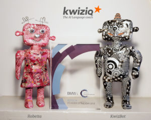 Robetta and Kwizbot with Kwiziq EdTech Founder of the Year Award